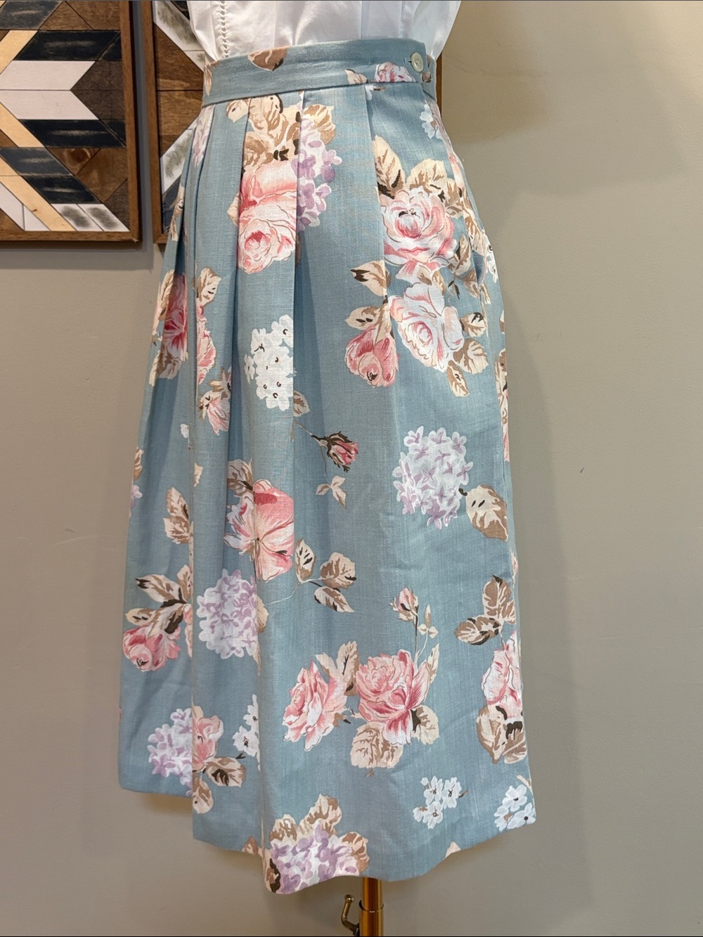 Vintage Koret Blue and Pink Floral Pleated Cottagecore Midi Skirt size 10 - Picture 5 of 12